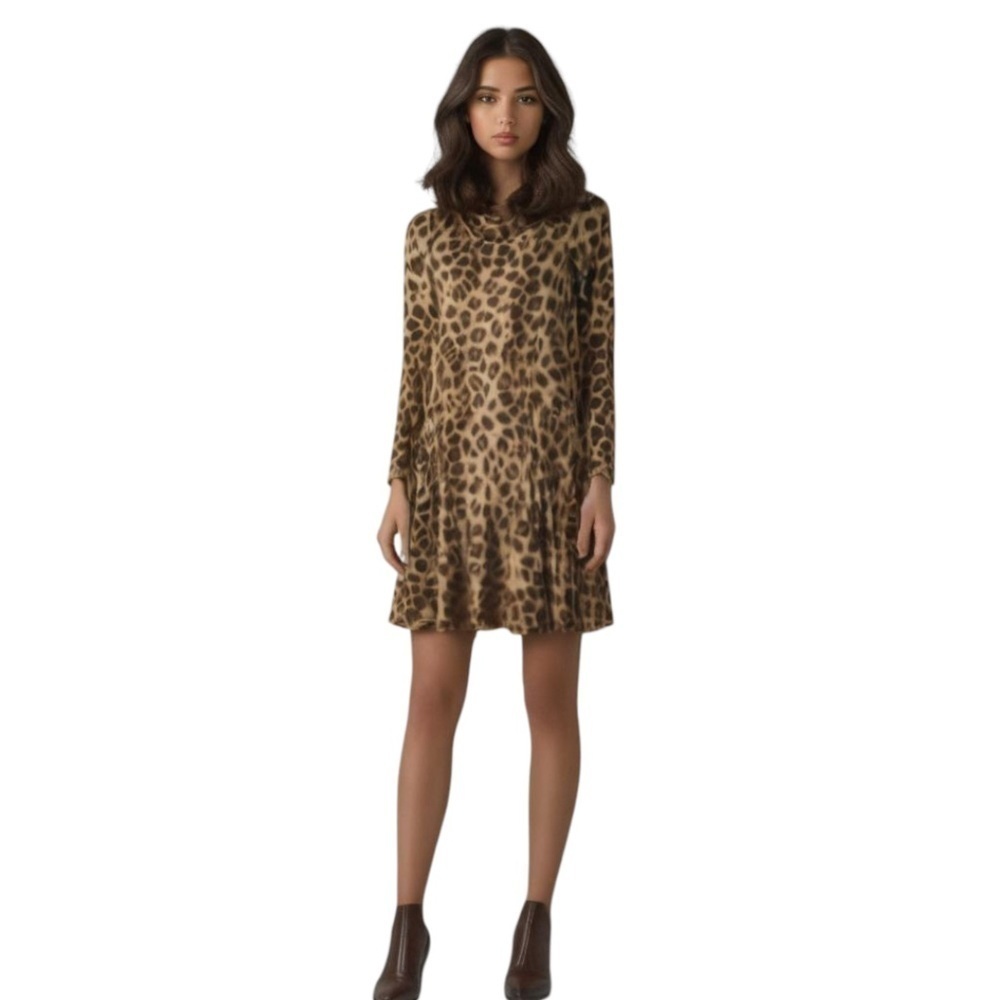 Susan Graver Leopard Print Long Sleeve Cowl Neck Dress - Size XXS